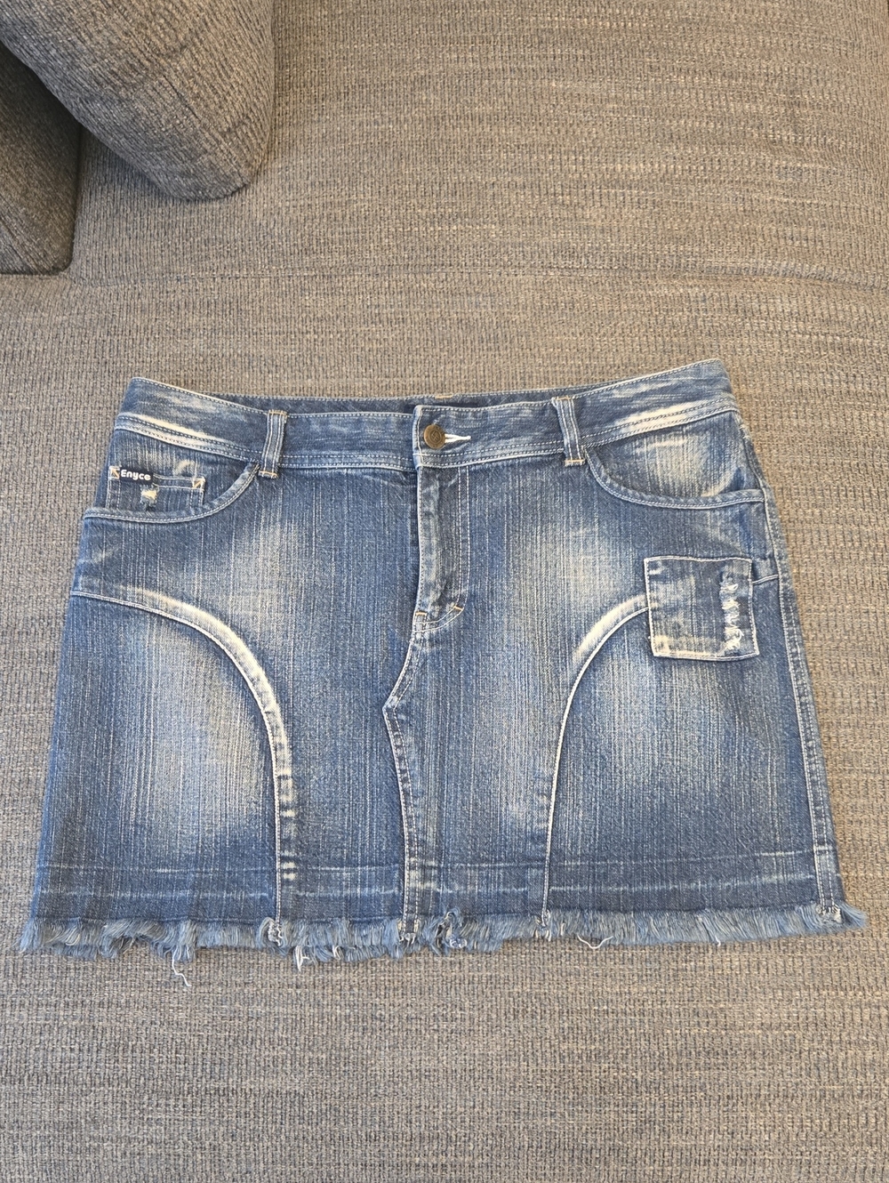 Vintage Lady Enyce Y2K Denim Mini Skirt Frayed Raw Hem Distressed Juniors Size 9